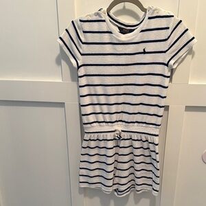 Girls Polo by Ralph Lauren White & Navy Striped Terry Romper size 14